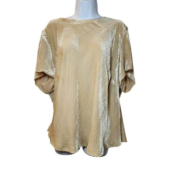 Talbots Woman Petites 24W Beige Gold Velvet Burnout Top Blouse Shirt Excellent - Picture 1 of 6